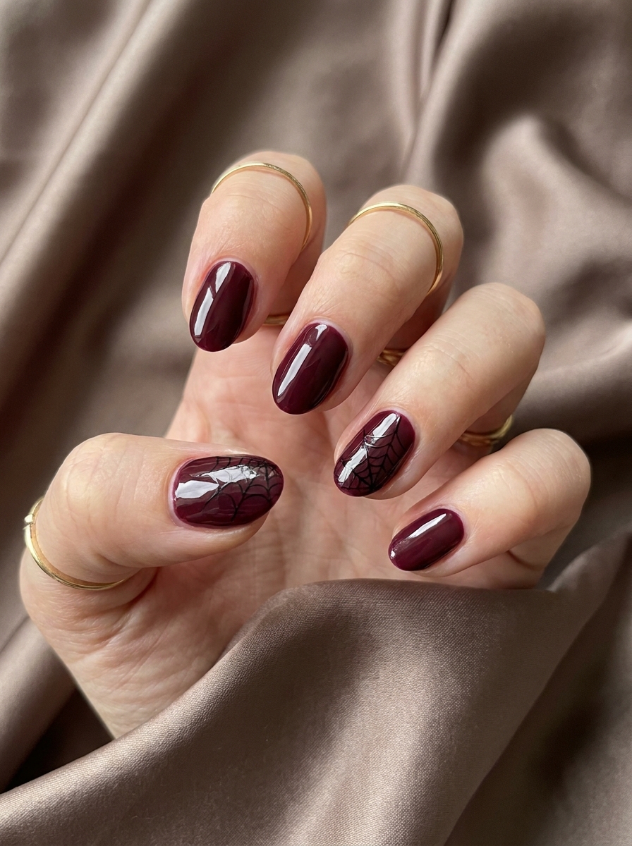 Burgundy Web Nails als Halloween Nägel Inspiration 2026